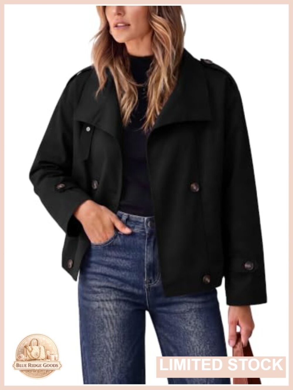 Women's Funnel Neck Cropped Trench Jacket Casual Short Coat